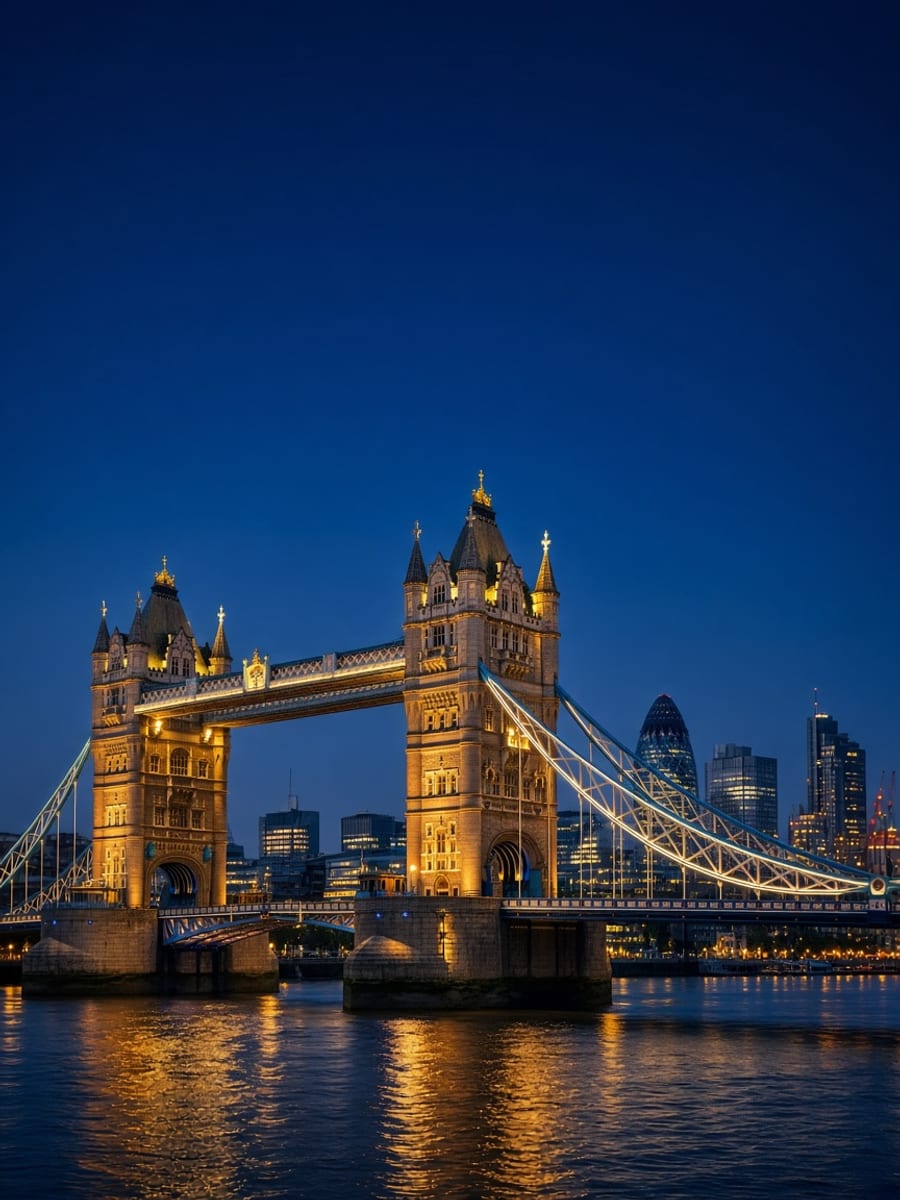 Tower Bridge in London over the River Thames at dusk